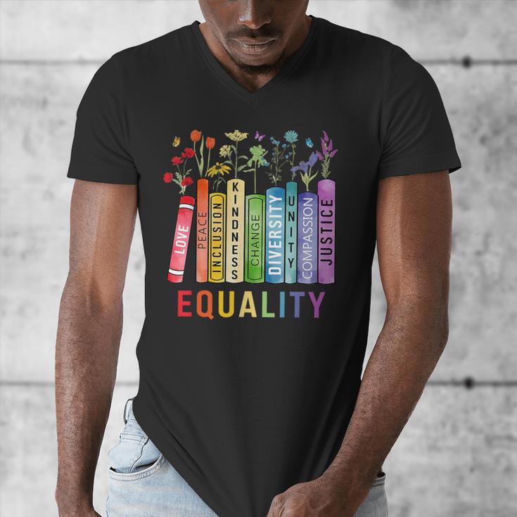 Equality Books Peace Love Compassion LGBT Gay Lesbian Pride Men's V-Neck T-Shirt