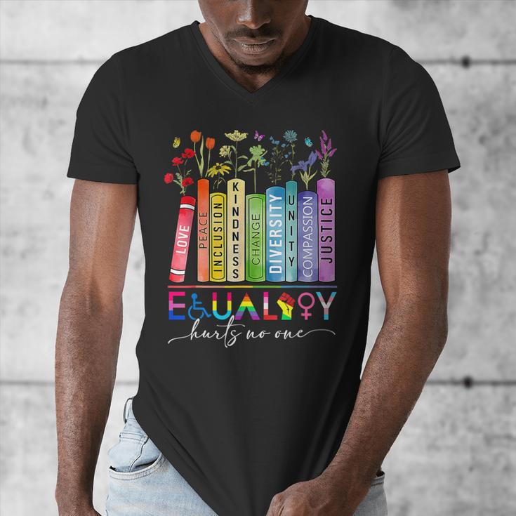 Equality Hurts No One Floral Books LGBTQ Gay Les Pride Month Men's V-Neck T-Shirt