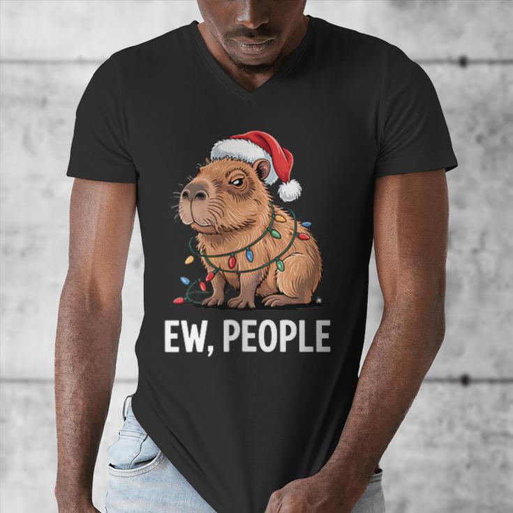Ew People Capybara Christmas Lights Introvert Humor Men's V-Neck T-Shirt