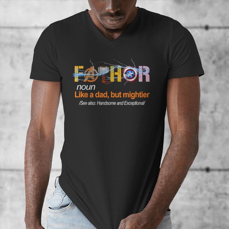 Fa-Thor Like Dad Just Way Mightier Hero Fathers Day Men's V-Neck T-Shirt