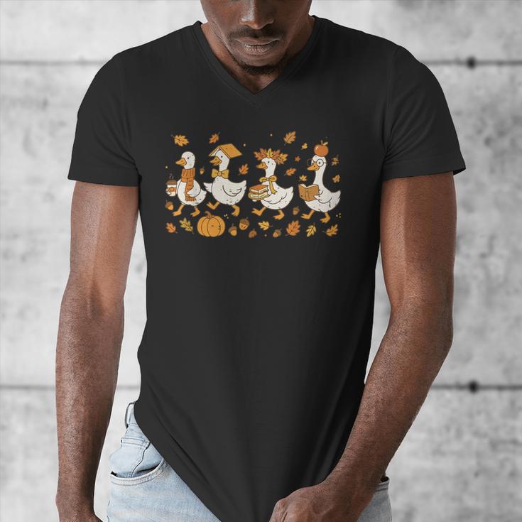 Fall Goose Reading Book Teacher Autumn Pumpkin Cozy Season Men's V-Neck T-Shirt