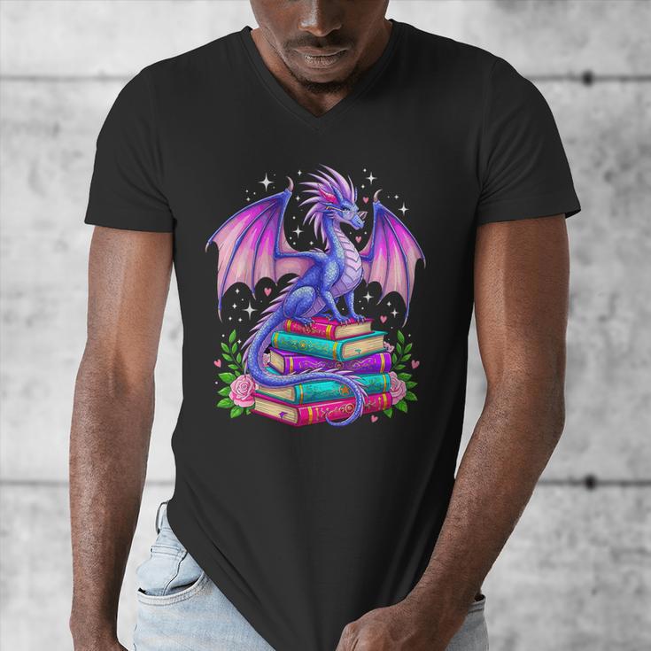 Fantasy Dragon Reading Books Bookworm Men's V-Neck T-Shirt Fantasy Dragon Reading Books Bookworm Men's V-Neck T-Shirt