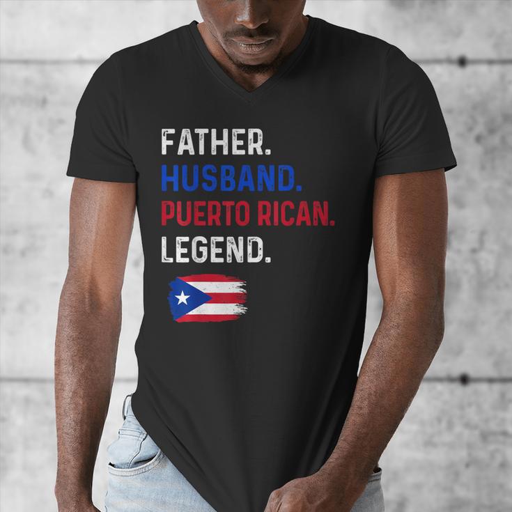 Father Husband Puerto Rican Legend Proud Dad Rico Flag Men's V-Neck T-Shirt