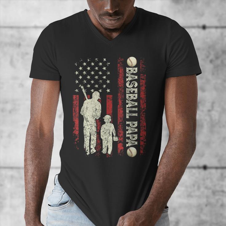 Father's Day Baseball Papa USA Flag Dad Men Baseball Men's V-Neck T-Shirt
