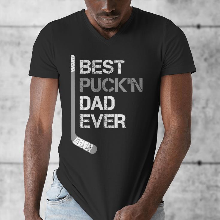 Father's Day Hockey Dad Best Puck'n Dad Ever Men's V-Neck T-Shirt