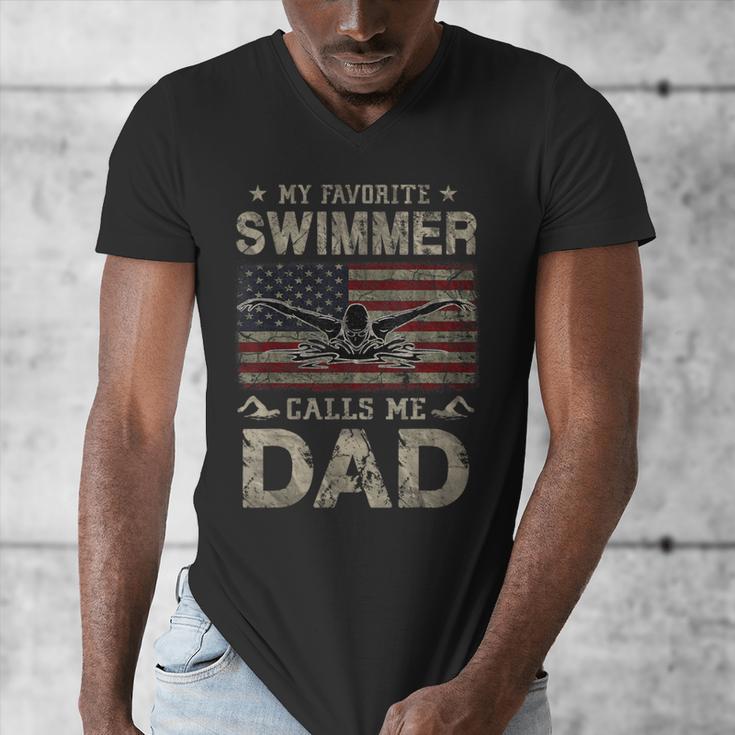 My Favorite Swimmer Calls Me Dad Fathers Day Men's V-Neck T-Shirt