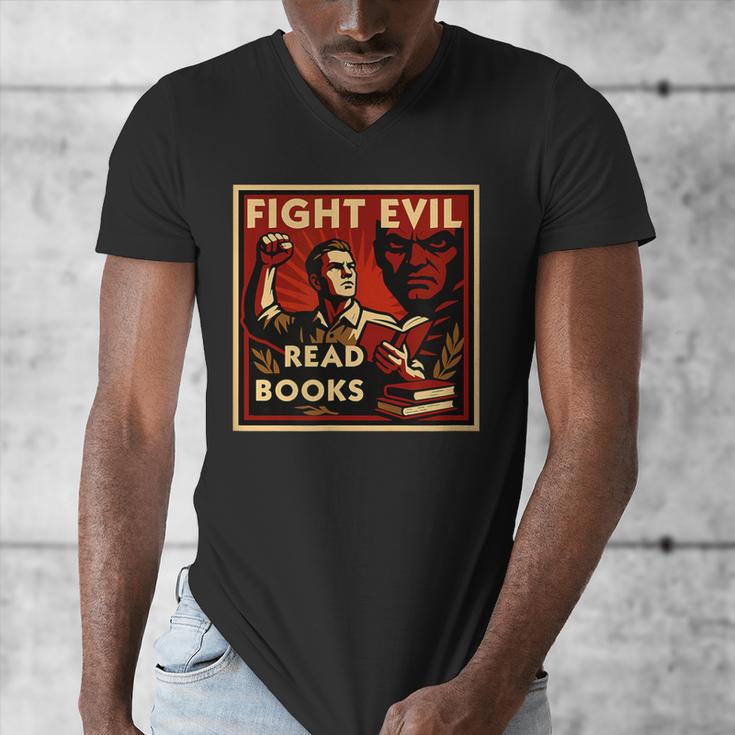 Fight Evil Read Books Propaganda Poster Men's V-Neck T-Shirt