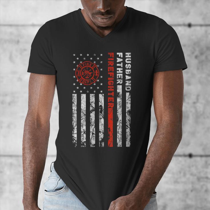 Firefighter Husband Father Fireman For Dad Men's V-Neck T-Shirt