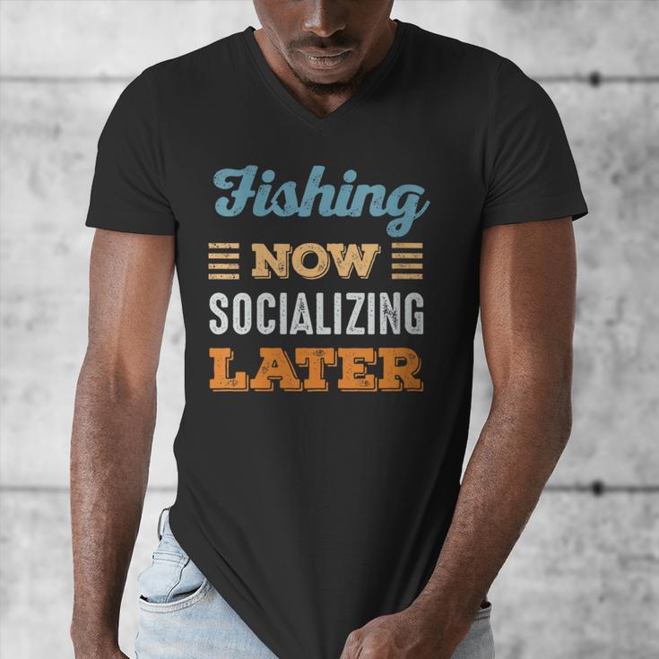 Fishing Now Minimal Socializing Introvert Vintage Men's V-Neck T-Shirt