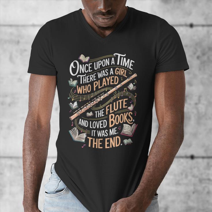 Flute And Books Marching Band Musician Flutist Flute Player Men's V-Neck T-Shirt