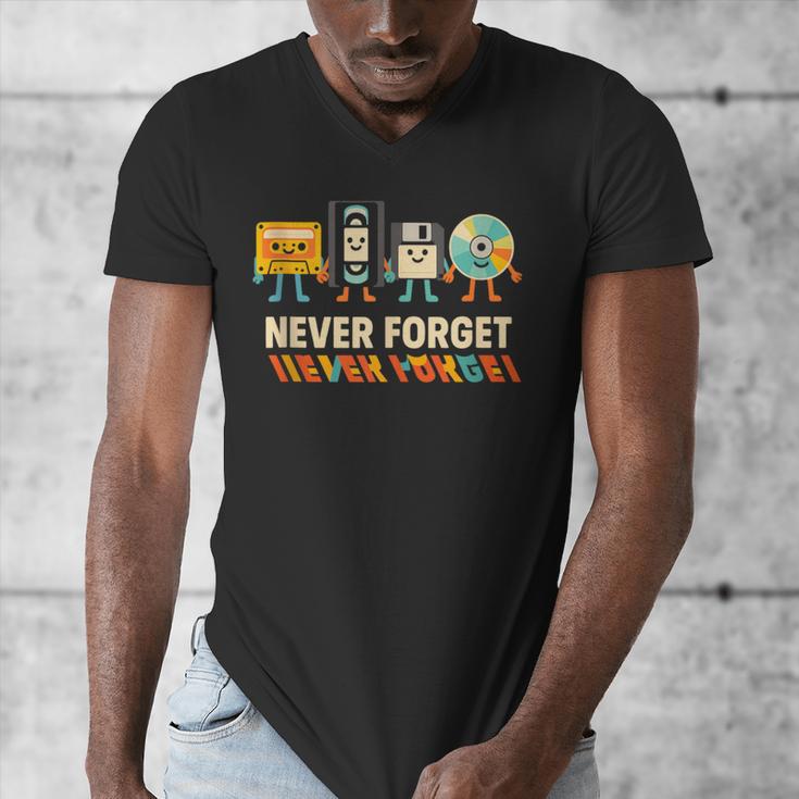 Never Forget Retro Cassette VHS Floppy CD Nostalgia Humor Men's V-Neck T-Shirt Never Forget Retro Cassette VHS Floppy CD Nostalgia Humor Men's V-Neck T-Shirt
