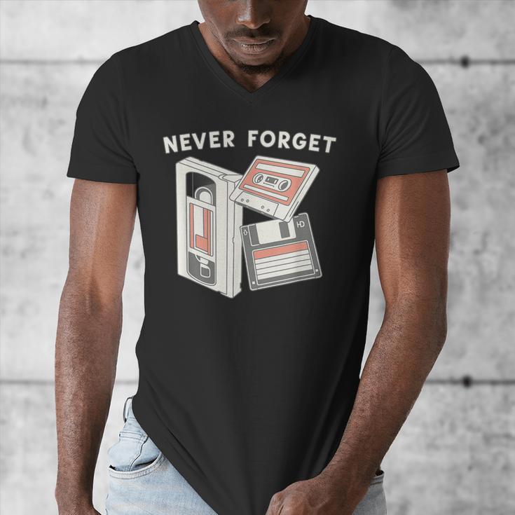 Never Forget VHS Tape Cassette Floppy Disk Nostalgia 80s 90s Men's V-Neck T-Shirt