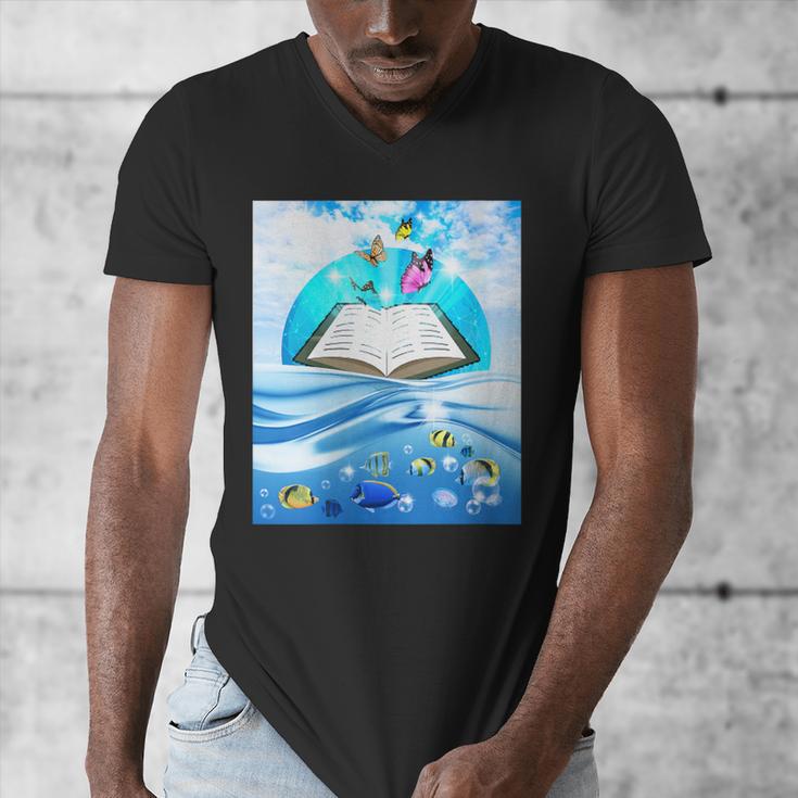Frutiger Aero Aesthetic Tech Book Butterfly Men's V-Neck T-Shirt