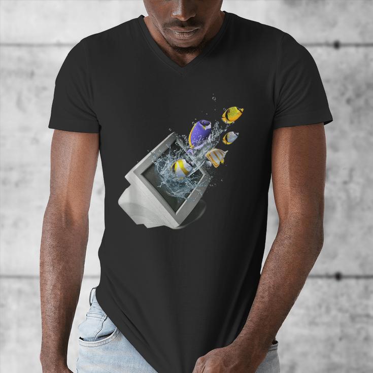 Frutiger Aero Aesthetic Tech Computer Aquarium Fishes Men's V-Neck T-Shirt