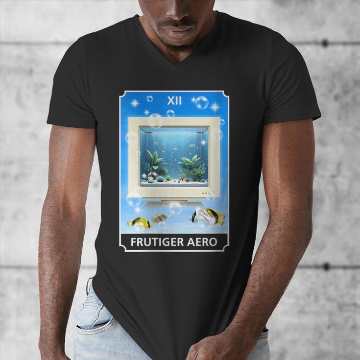 Frutiger Aero Aesthetic Tech Computer Aquarium Tarot Card Men's V-Neck T-Shirt