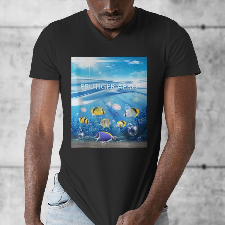 Frutiger Aero Aesthetic Tech Ocean Underwater Fishes Men's V-Neck T-Shirt