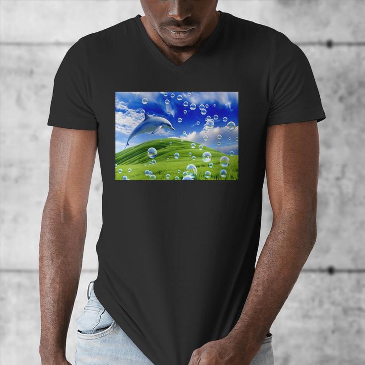 Frutiger Aero Dolphin Meadow Aesthetic Y2k 2000s Ironic Men's V-Neck T-Shirt Frutiger Aero Dolphin Meadow Aesthetic Y2k 2000s Ironic Men's V-Neck T-Shirt