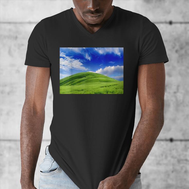 Frutiger Aero Meadow Aesthetic Y2k 2000s Ironic Nostalgic Men's V-Neck T-Shirt