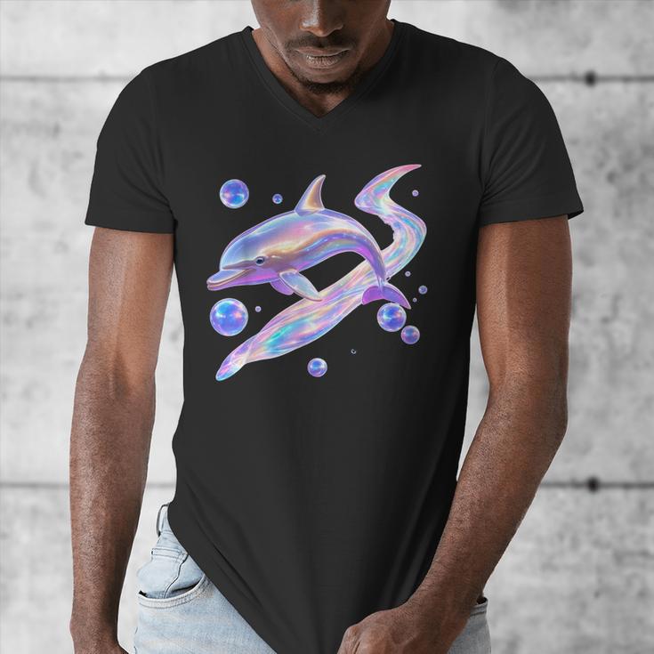 Frutiger Aero Y2K Chrome Dolphin Men's V-Neck T-Shirt