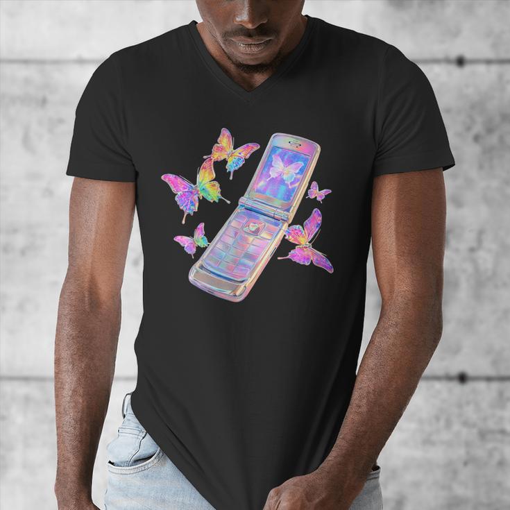 Frutiger Aero Y2K Chrome Phone Butterfly Men's V-Neck T-Shirt