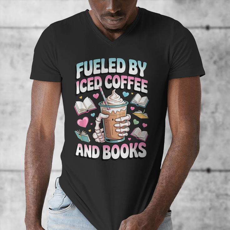 Fueled By Iced Coffee And Books Book Lover Retro Men's V-Neck T-Shirt