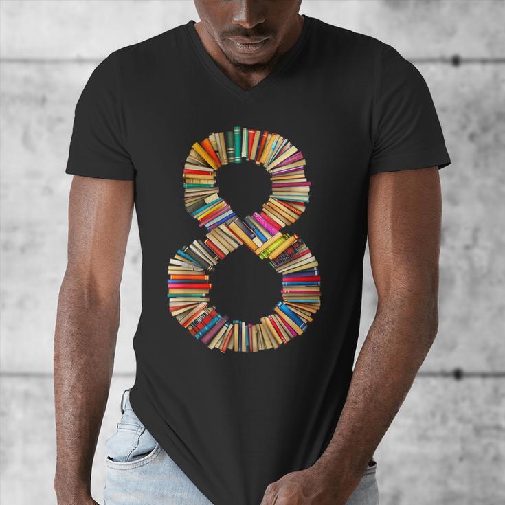 Fun 8th Birthday Books Themed 8 Years Old Boys Kids Girls Men's V-Neck T-Shirt Fun 8th Birthday Books Themed 8 Years Old Boys Kids Girls Men's V-Neck T-Shirt