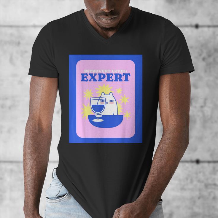 Fun Cute Introvert Cat Character With Wine Men's V-Neck T-Shirt Fun Cute Introvert Cat Character With Wine Men's V-Neck T-Shirt
