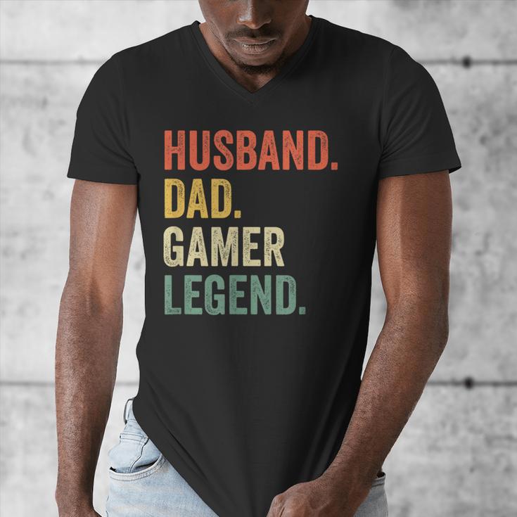 Gamer Husband Dad Video Game Legend Father's Day Men's V-Neck T-Shirt