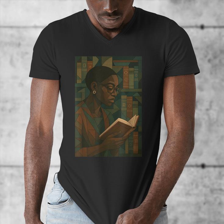 Geometric History Educated Women Teacher Book Melanin Men's V-Neck T-Shirt