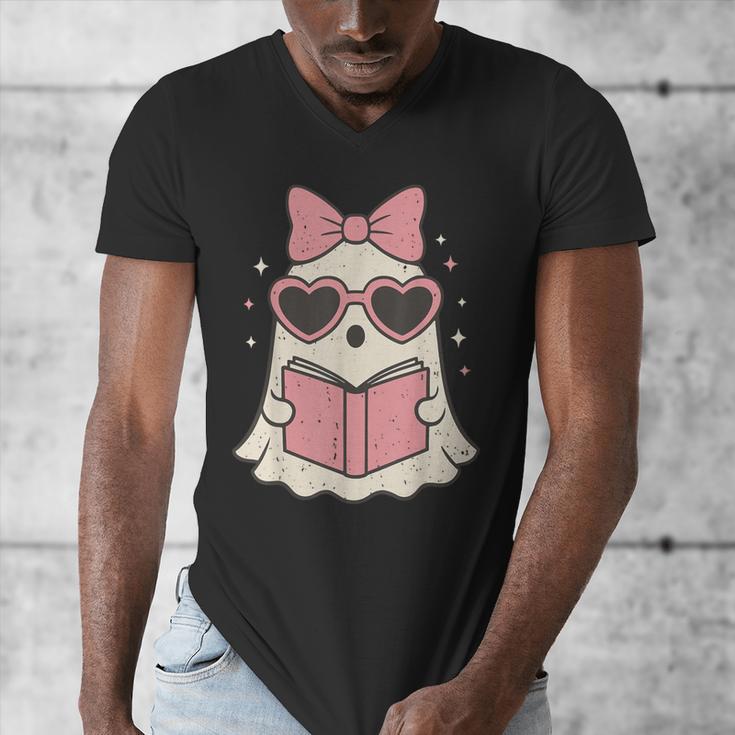 Ghost Reading Book Halloween Cat Lover Men's V-Neck T-Shirt