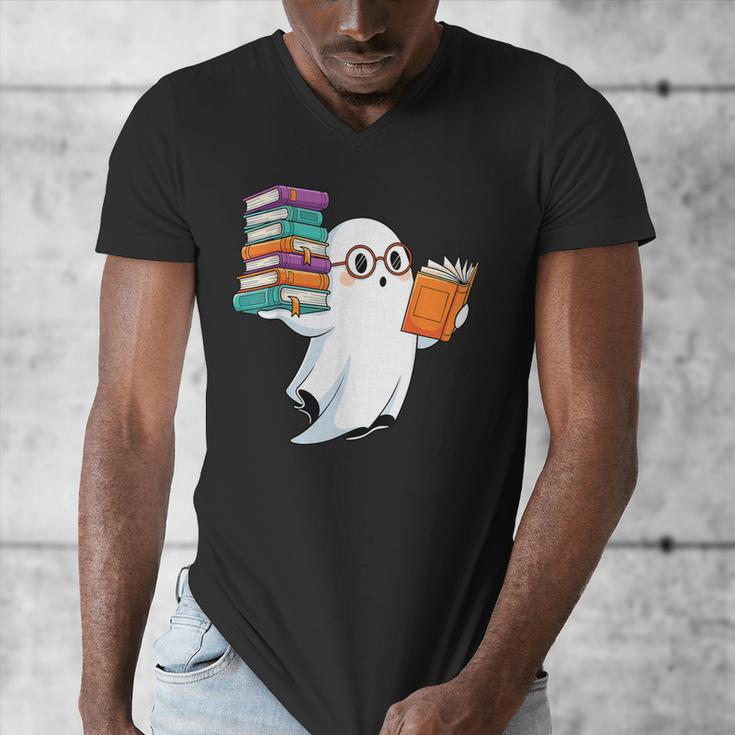 Ghost Reading Books Halloween Library Men's V-Neck T-Shirt