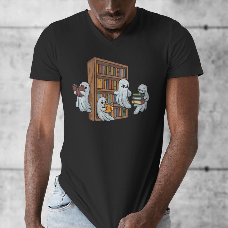 Ghosts Reading Books Teacher Halloween Librarian Book Lover Men's V-Neck T-Shirt