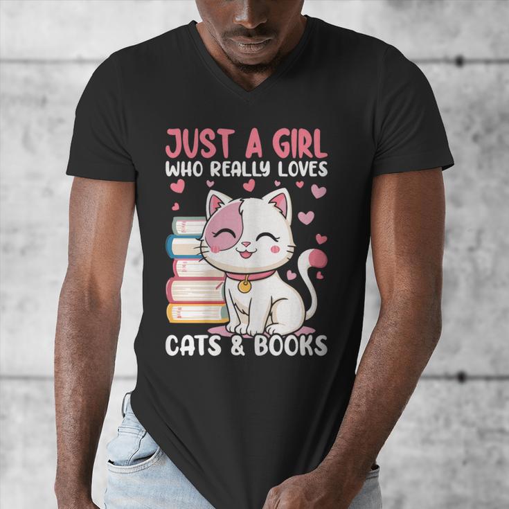 Girl Who Loves Cats And Books Cute Men's V-Neck T-Shirt