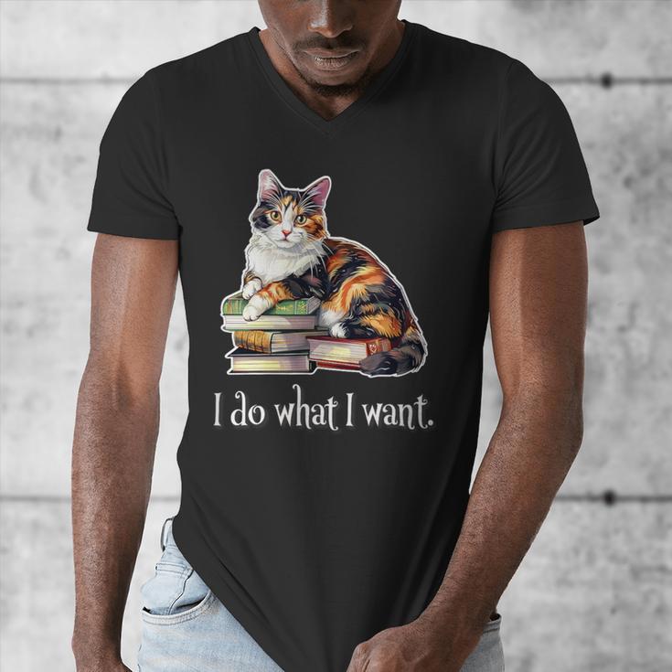 Girls Books I Do What I Want Calico Cat Lover Men's V-Neck T-Shirt