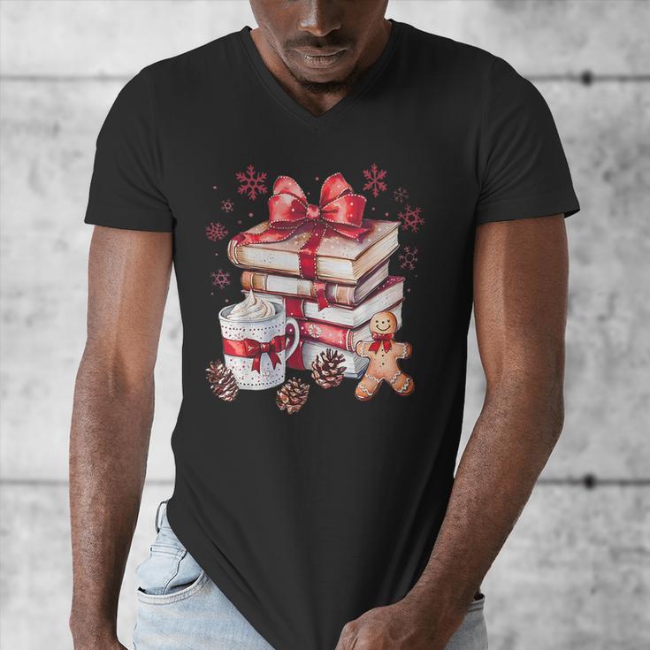 Girly Coquette Gingerbread Books And Hot Cocoa Cozy Season Men's V-Neck T-Shirt