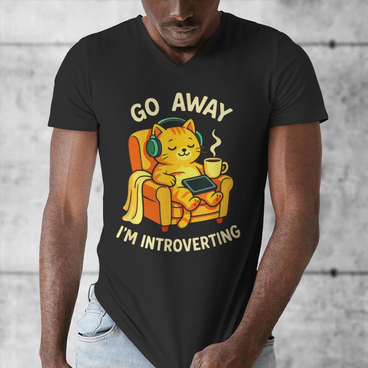 Go Away I'm Introverting Cat Coffee Headphones Men's V-Neck T-Shirt Go Away I'm Introverting Cat Coffee Headphones Men's V-Neck T-Shirt