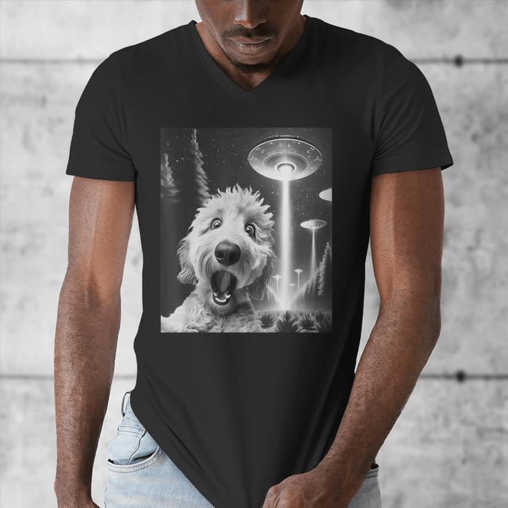 Goldendoodle Alien UFO Taking a Selfie Dog Mom Dad Men's V-Neck T-Shirt