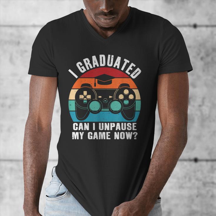 I Graduated Can I Unpause My Game Now Retro Graduation Men's V-Neck T-Shirt