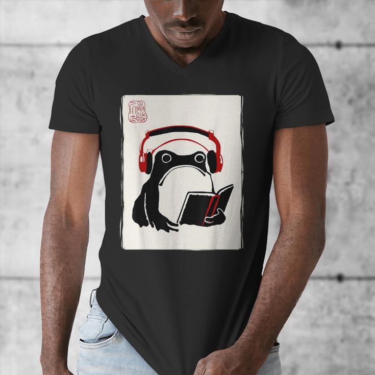 Grumpy Frog Books Music Kawaii Ink Japanese Men's V-Neck T-Shirt