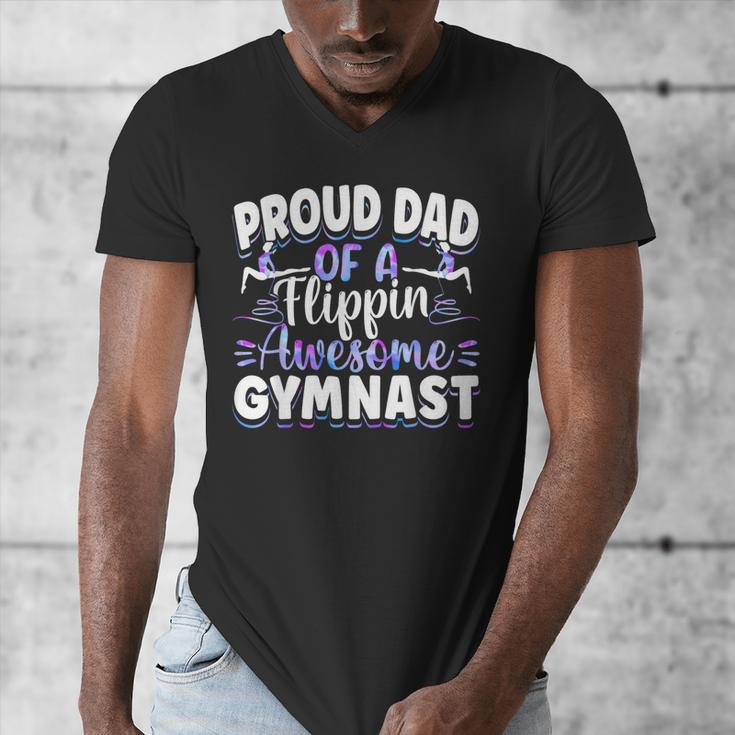 Gymnastics Watercolor Proud Dad Of A Flippin Awesome Gymnast Men's V-Neck T-Shirt Gymnastics Watercolor Proud Dad Of A Flippin Awesome Gymnast Men's V-Neck T-Shirt