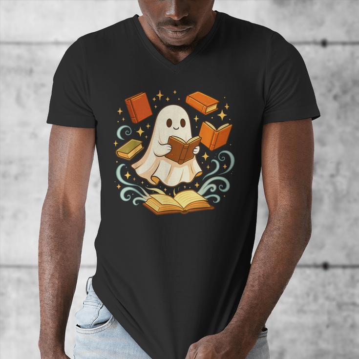 Halloween Cute Ghost Shirt Reading Books Ghost Men's V-Neck T-Shirt Halloween Cute Ghost Shirt Reading Books Ghost Men's V-Neck T-Shirt