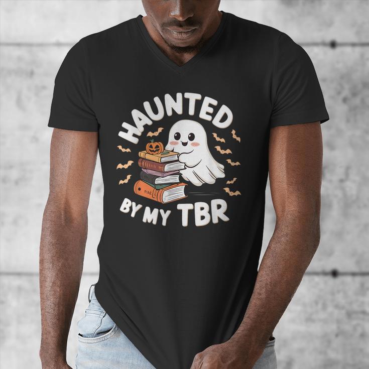 Haunted By My TBR Cute Ghost Book Reading Teacher Halloween Men's V-Neck T-Shirt