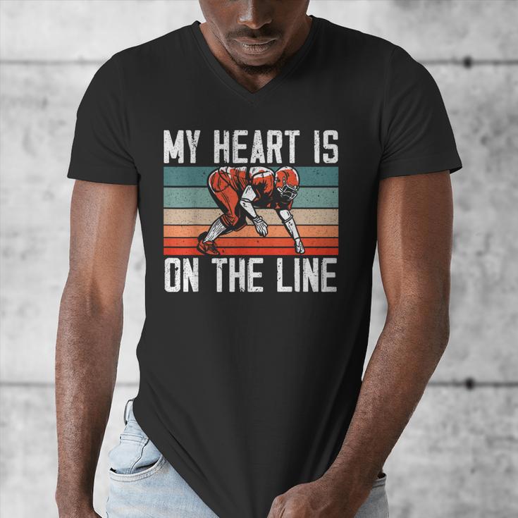 My Heart Is On The Line Football Mom Dad Offensive Lineman Men's V-Neck T-Shirt