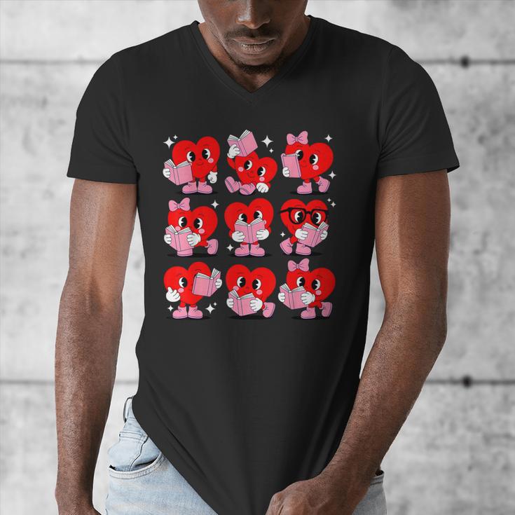 Heart Reading Books Valentine Teacher Boys Girls Book Lover Men's V-Neck T-Shirt