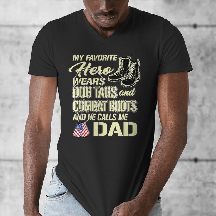 Hero Wears Dog Tags Combat Boots Proud Army Dad Father Men's V-Neck T-Shirt