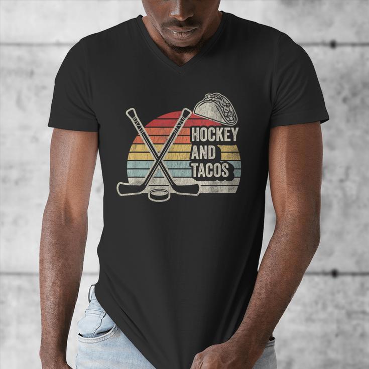 Hockey And Tacos Retro Nostalgia Lovers Men's V-Neck T-Shirt