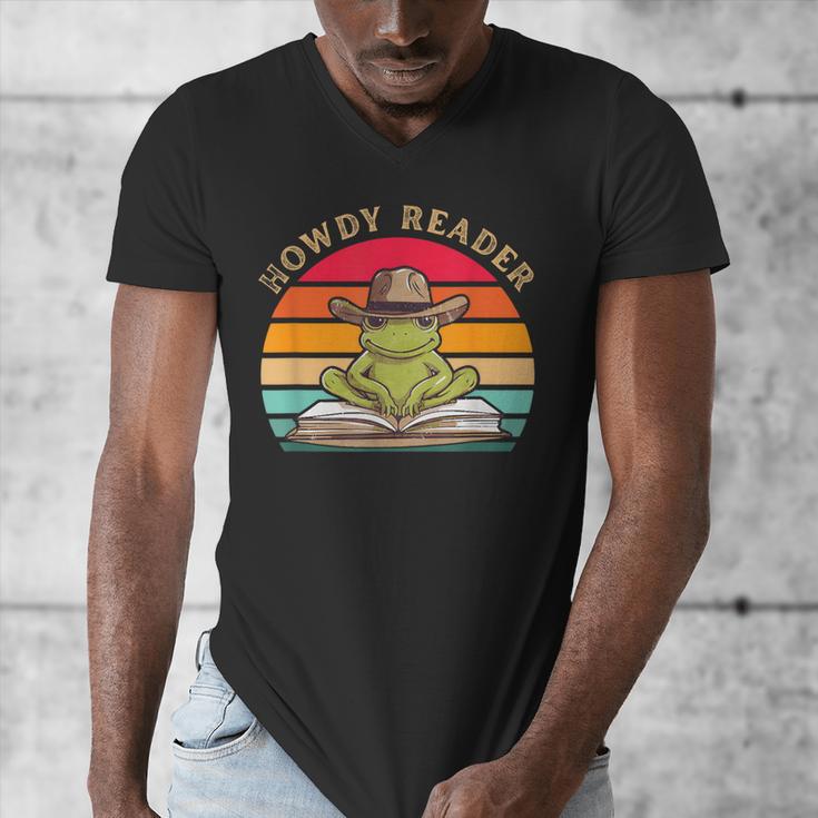 Howdy Reader Frog Reading Book Vintage Men's V-Neck T-Shirt Howdy Reader Frog Reading Book Vintage Men's V-Neck T-Shirt