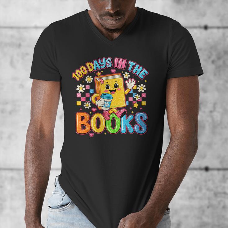 HUGvyn Preppy 100 Days In The Books Teacher Reading Coffee Men's V-Neck T-Shirt