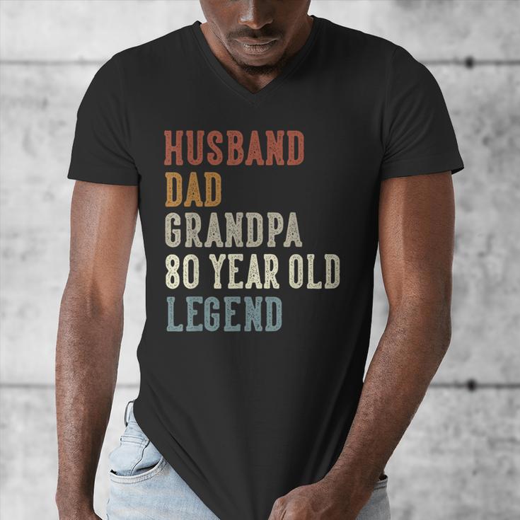 Husband Dad Grandpa 80 Year Old Legend 80th Birthday Men's V-Neck T-Shirt