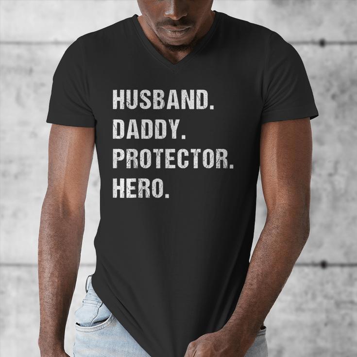 Husband Daddy Protector Hero For Dad Wife Small Men's V-Neck T-Shirt